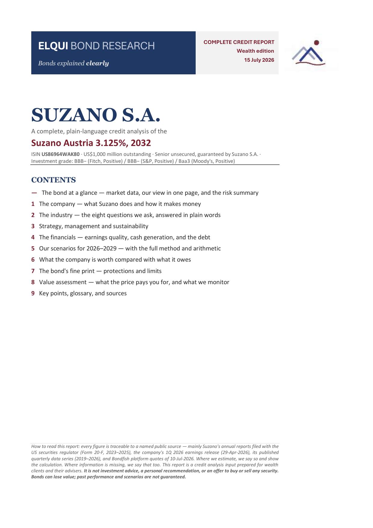 Cover of the Suzano S.A. complete credit report
