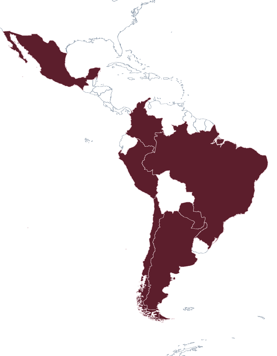 Map of Latin America with focus markets highlighted
