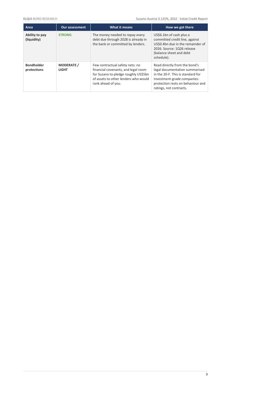 Suzano S.A. credit dossier - Risk summary